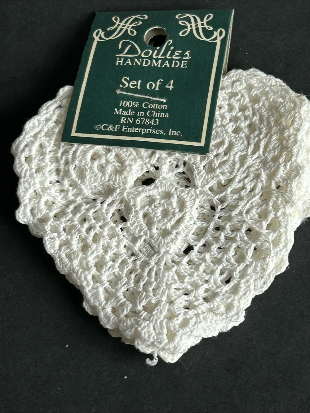 Handmade White Crochet Heart Doilies - Salad Plate/ Coaster Set of 8
